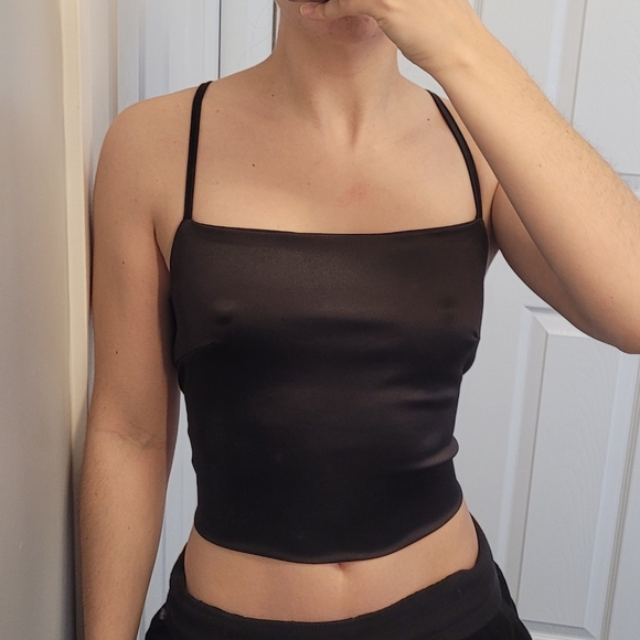 Satin strappy criss-cross tie back top - Picture 2 of 2